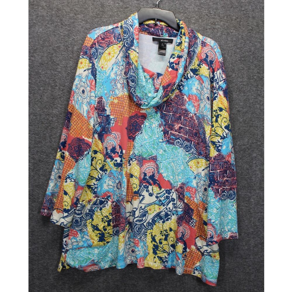 ALI MILES 2X Cowl Neck Art To Wear floral Print 3/4 Sleeve Stretch